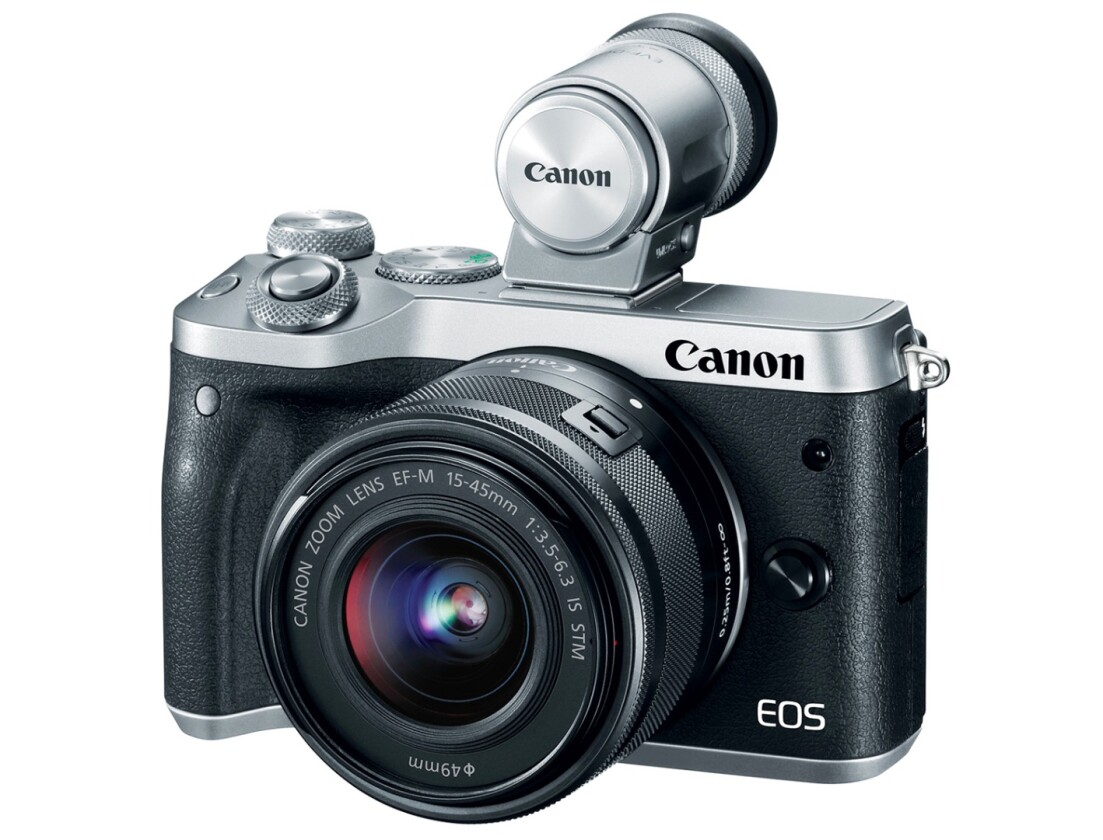 The Canon EOS M6 mirrorless camera is compatible with the new EVF-DC2 electronic viewfinder