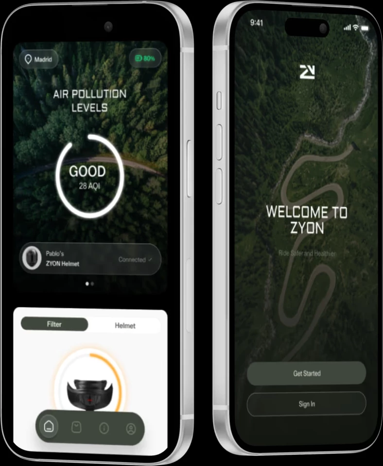 Zyon's mobile app will provide air quality readings and let you know when it's time to change out the helmet's filter