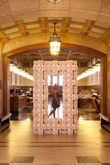 The construction method was devised by Mosely herself, requiring a computer model to assess the number of business cards required