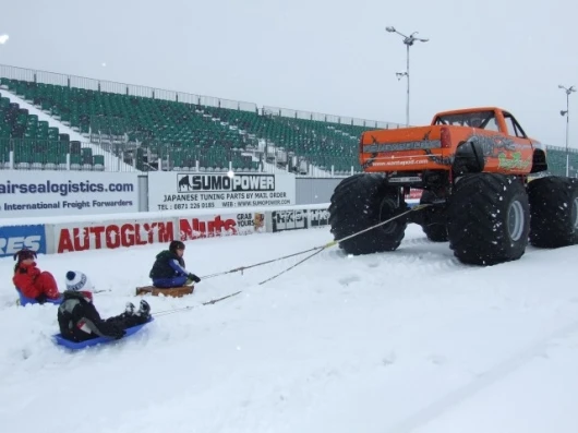 Podzilla seemed to be a big hit with local kids, who couldn’t resist the temptation to hook up their sledges for a 1200 horsepower tow.