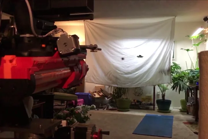 The DIY turret successfully targets and shoots down a micro-drone