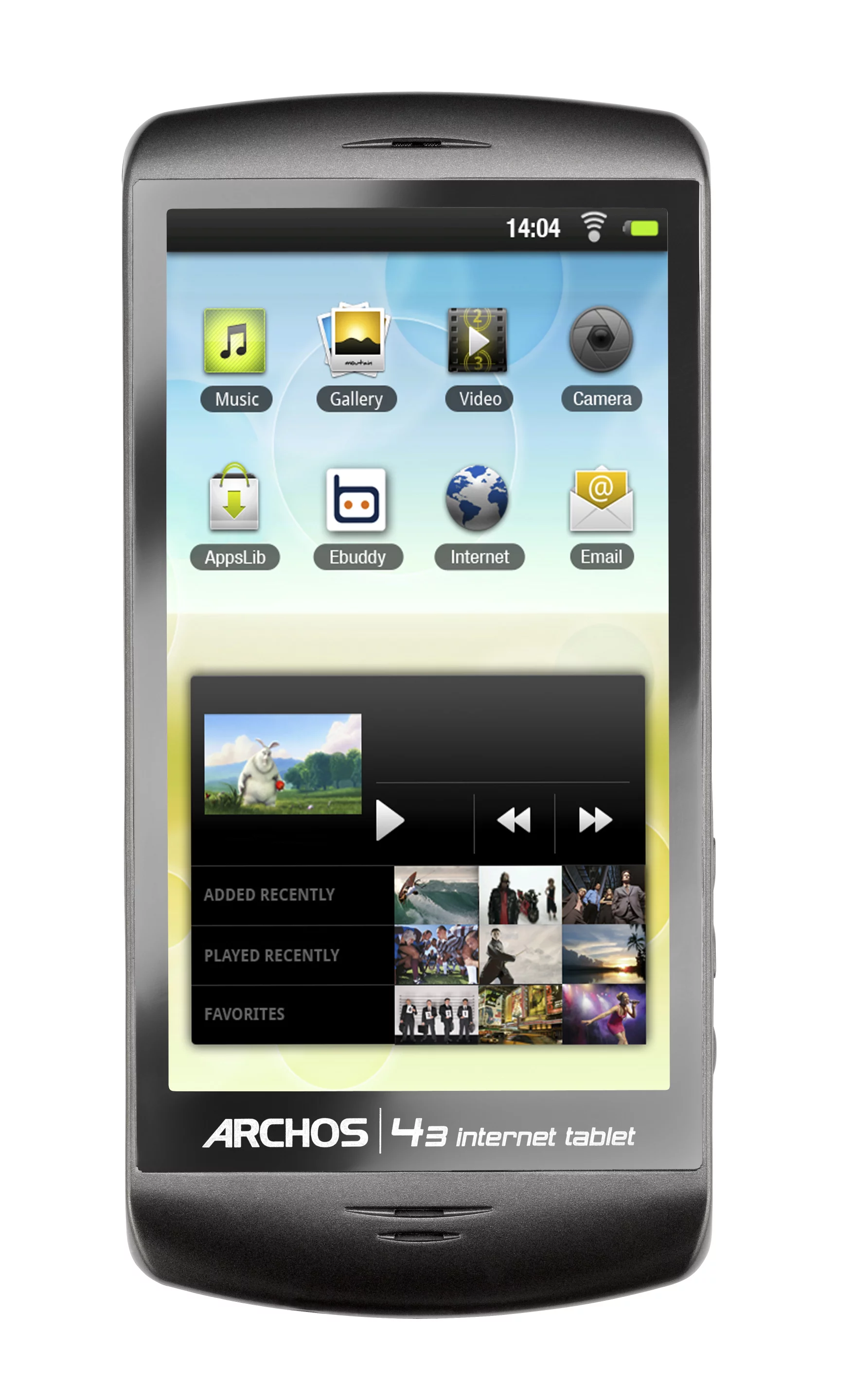 The Archos 43 Internet Tablet sports an ARM Cortex A8 1GHz processor and 720p high definition video playback support on its 4.3-inch, 480 x 854 resolution touchscreen display