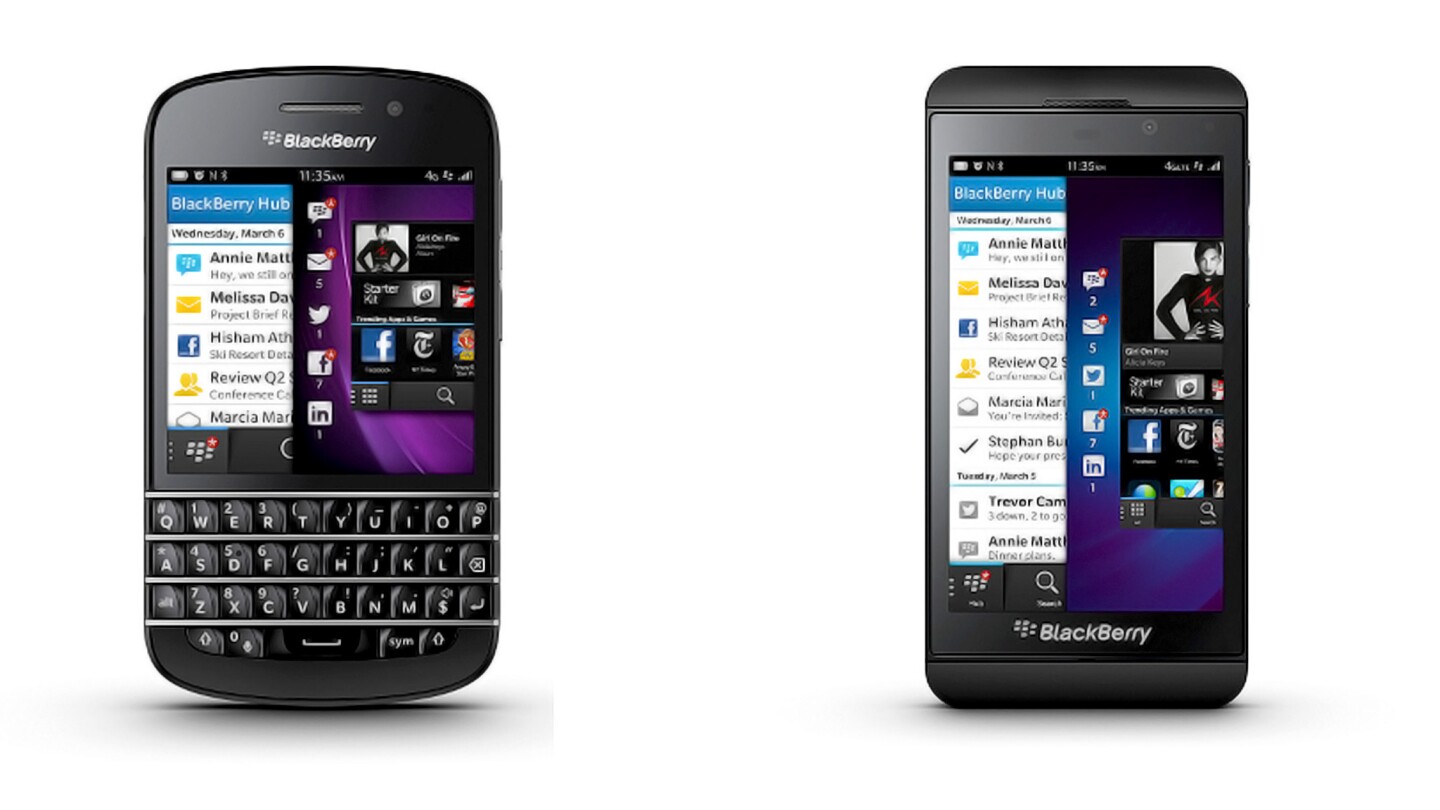 The Q10 (left) is an homage to RIM's past, while the Z10 looks forward to BlackBerry's desired future