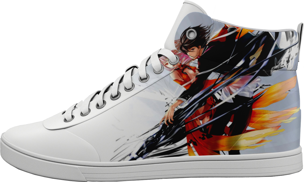 This rendering of a ShiftWear high top sneaker shows how a static, color graphic image could look