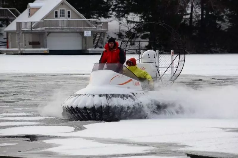 The AirRider hovercraft's controls allow operation while sitting or standing
