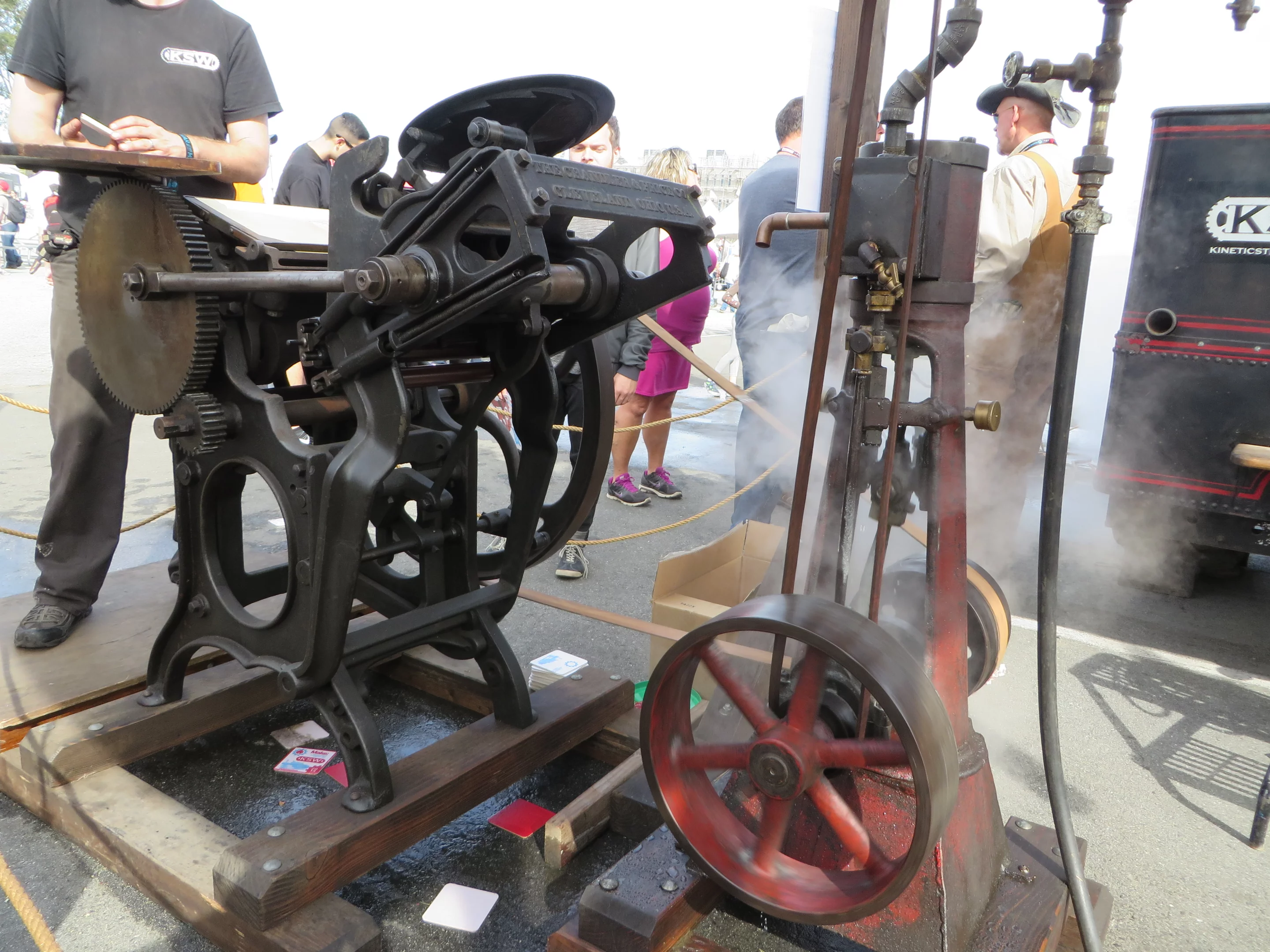 Kinetic Steamworks' steam-driven printing press was originally built in the 1890s