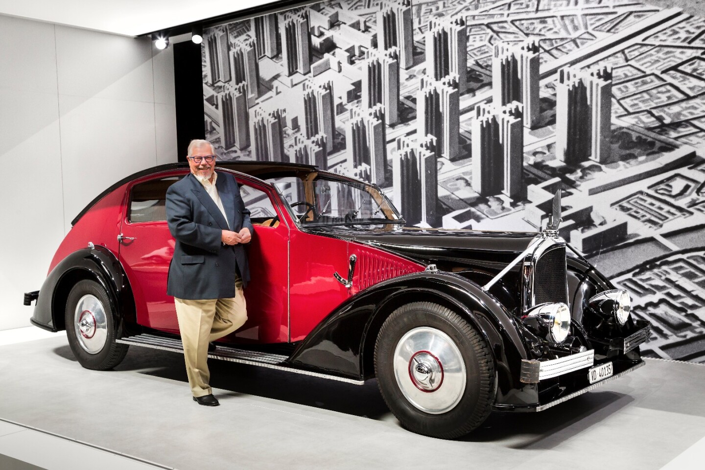 An example of the type of exhibition we are likely to see at Grand Basel. The 1935 Avions Voisin C25 Aerodyne is from Fondation Hervé, and was the favorite car of famous Swiss architect LeCorbusier. In the background is LeCorbusier's plan for an automobile-friendly Pars. The gentleman out front is Rene Rey from Fondation Hervé.