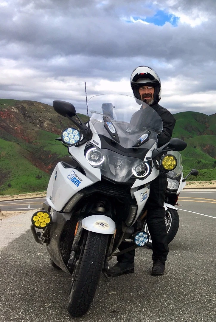 Four Clearwater Lights LED driving lamps add some 30,000 lumens of firepower to the bike's lighting system