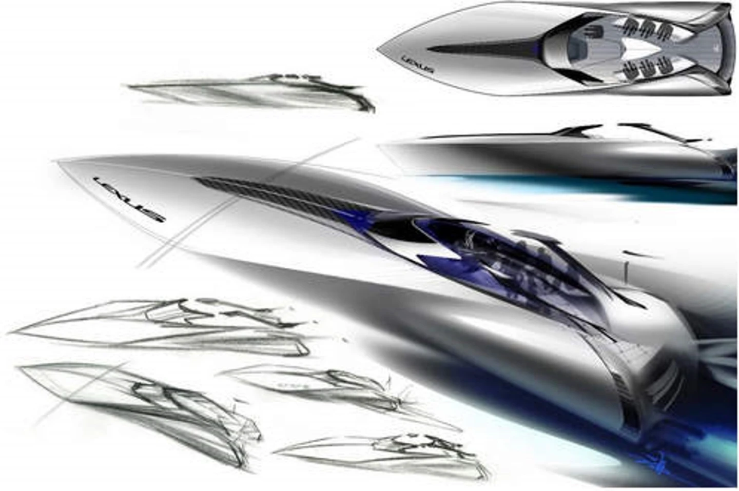 Artist's sketches of the Lexus Sport Yacht Concept