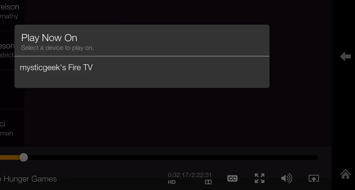 Sending a movie from a Kindle Fire tablet to Fire TV