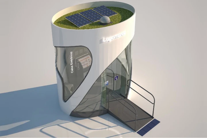 The eco-friendly ATM booth constructed from environmentally friendly raw materials