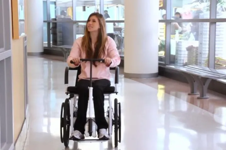 The RoChair is a wheelchair that is rowed by pushing and pulling on a central lever