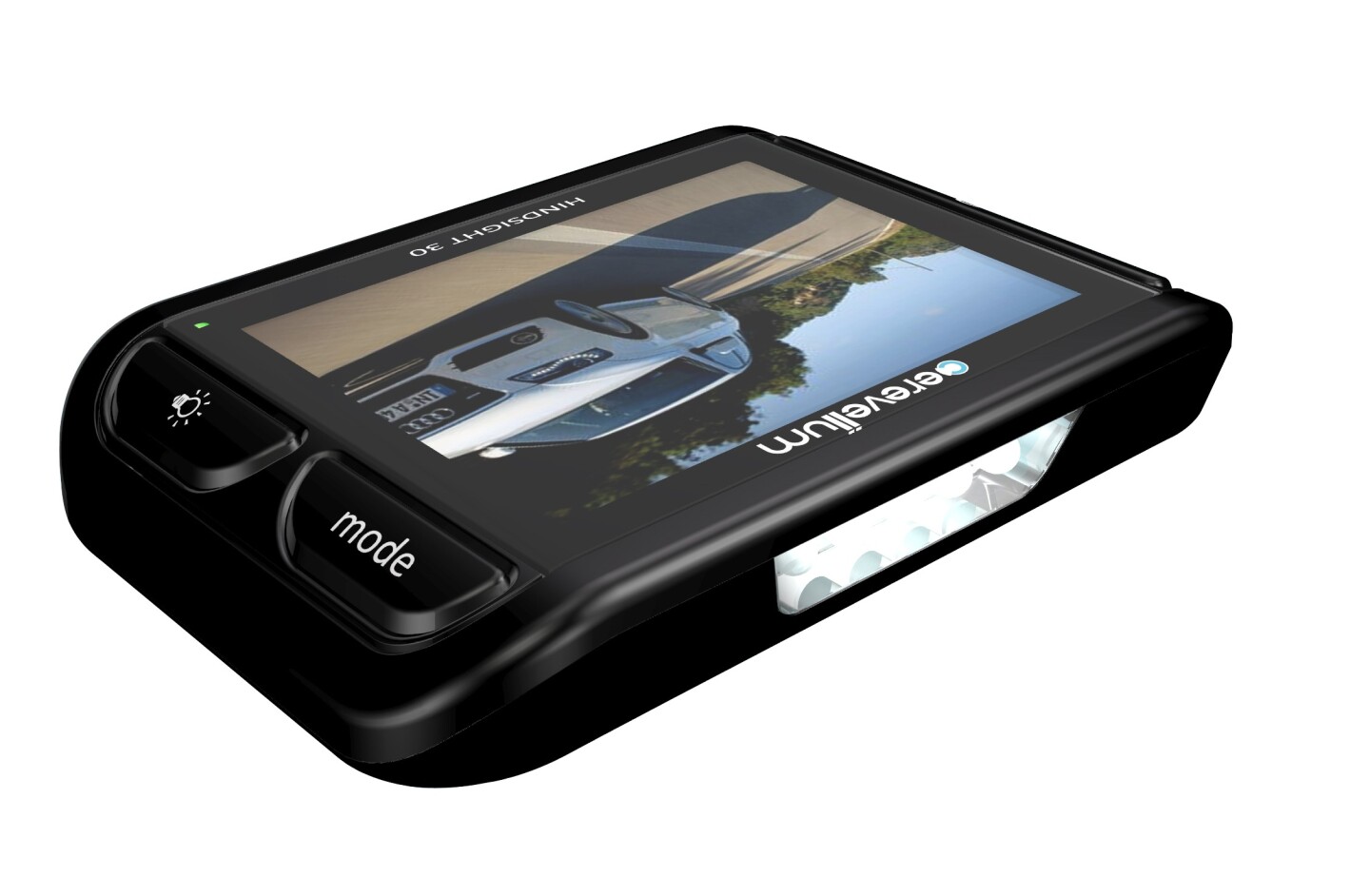 The Hindsight 30's LCD screen, with built-in LEDs