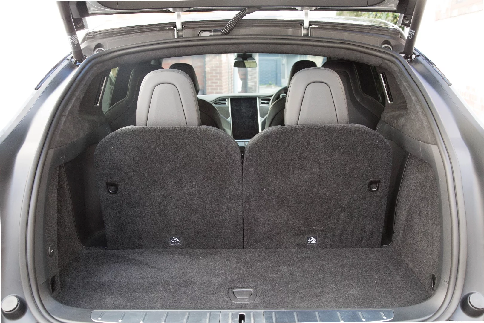 The boot of the Model X with third row seats in place