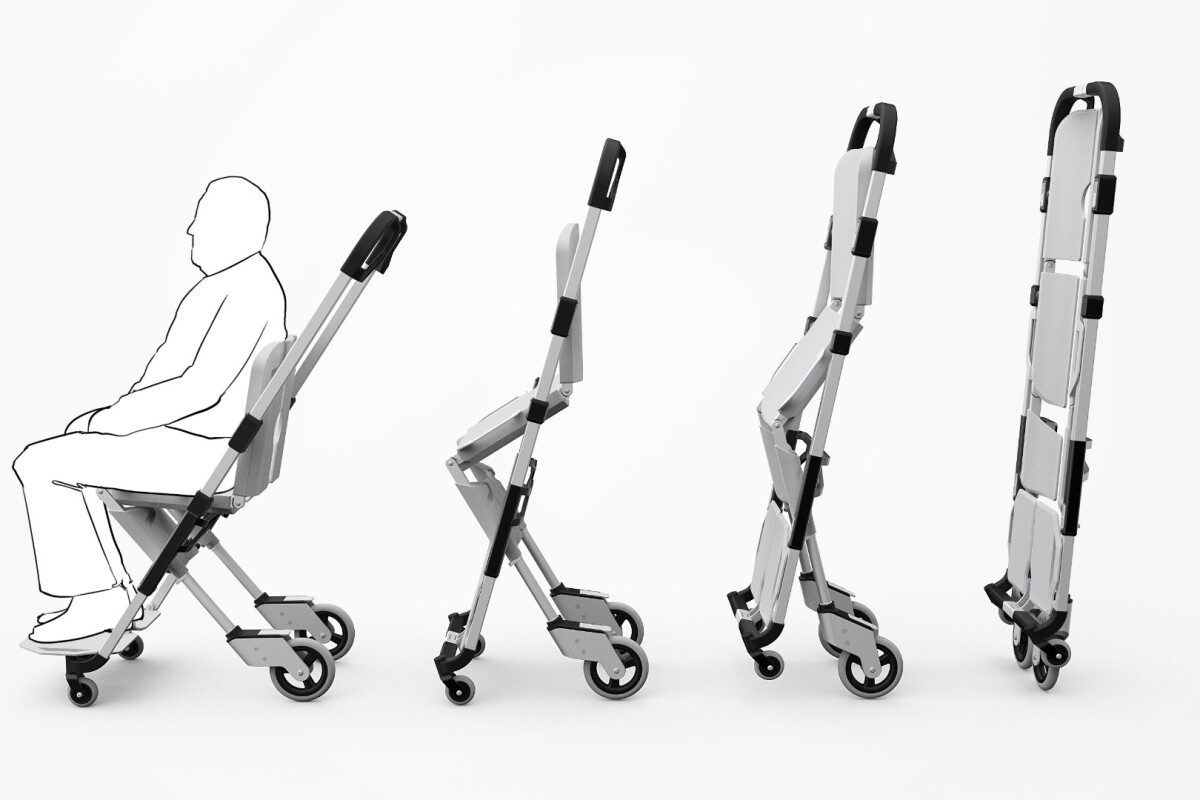 Scoop stretcher can transform to a lightweight wheelchair in seconds