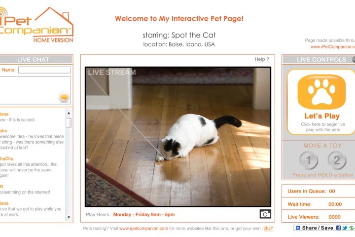 iPet Companion Home Version allows people to remotely play with their pets in real time, via the internet