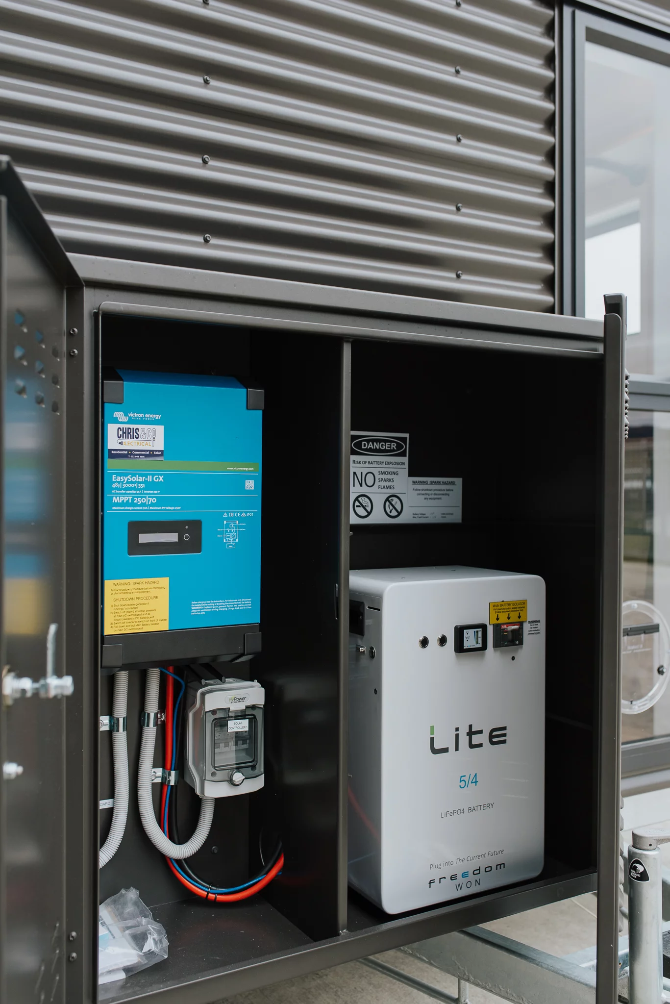 Cyril the Tiny House gets power from a roof-based solar panel array that's hooked up to batteries stowed in an external storage area