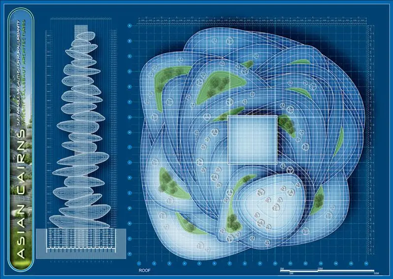 Even the tops of each pebble would include space for growing plants and trees, either for food or just decoration