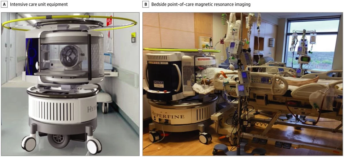 The device being used to image patients in an intensive care setting