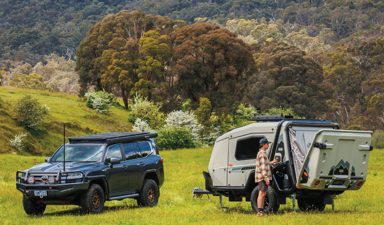 The ARB Earth trailer's rear hatch opens automatically at the push of a button