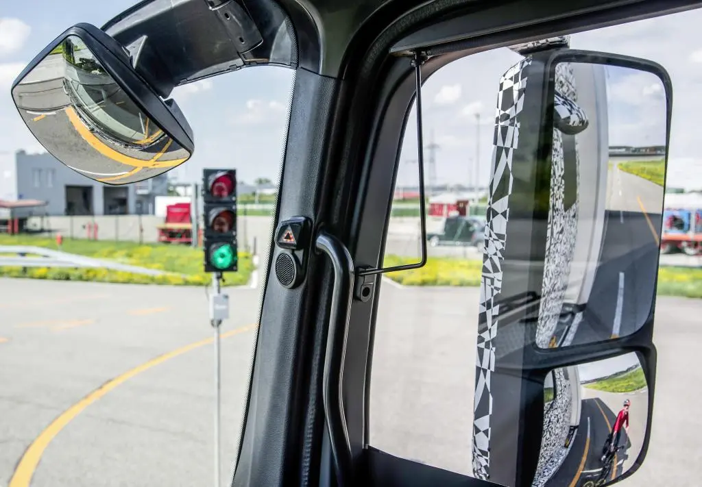 A triangular LED at eye level helps aid driver collision awareness