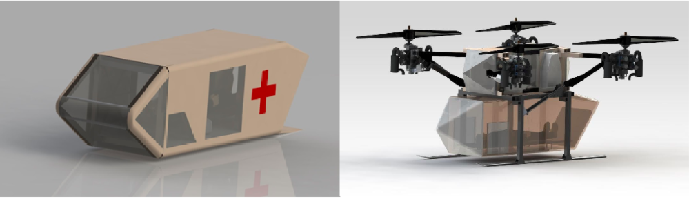 The AT Transporter carries passenger or cargo pods that attach to the airframe between the landing skids
