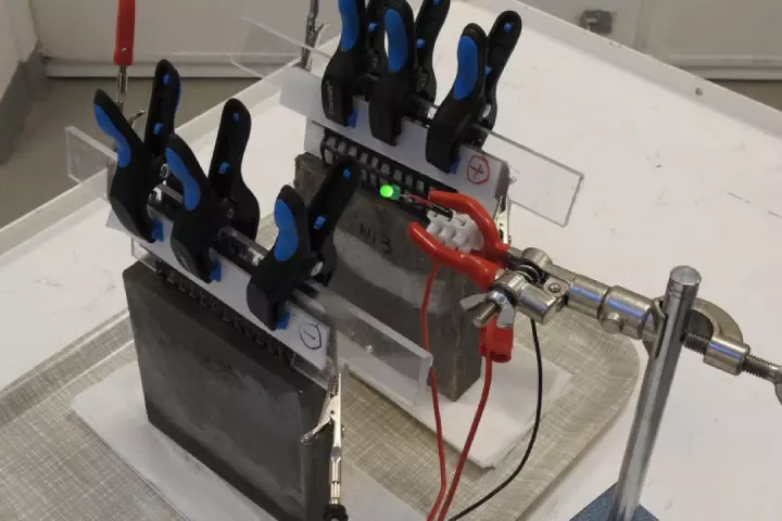 A prototype of the concrete battery developed at Chalmers University of Technology