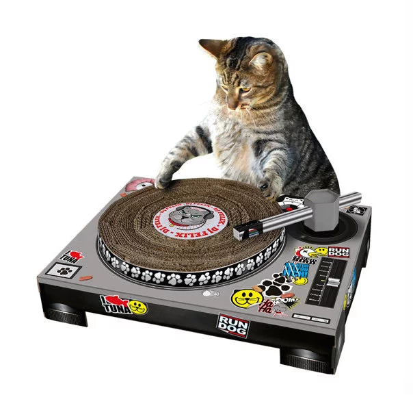 The Cat Scratch Turntable is a scratching toy designed to keep the cat away from the furniture, and is ready-made for YouTube videos
