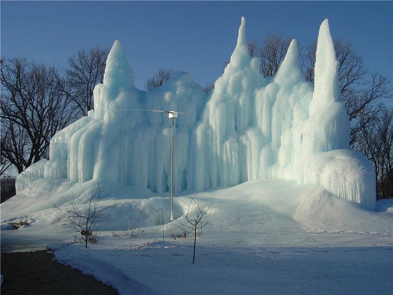 Roger Hanson uses water from his home's geothermal heating system to create elaborate ice sculptures in his backyard