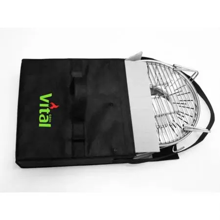 The VitalGrill Barbecue folds flat and fits inside its own carrying bag