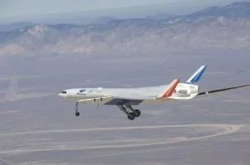 Boeing's Blended-Wing Body (BWB) X-48B prototype completed its first test flight last week. Photo courtesy of NASA.