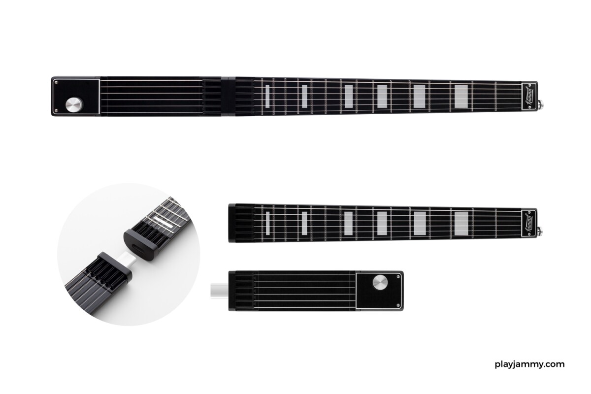 RnD64 has abandoned the original Jammy's sliding design in favor of an electronics-packing body that slides into a 15-fret neck
