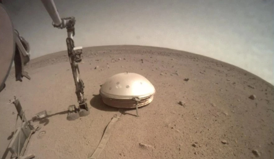 The InSight lander uses a seismometer, located inside the dome, to detect marsquakes