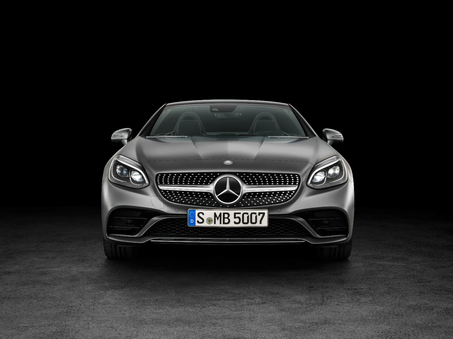 The front of the new Mercedes Benz SLC features a more aggressive stance