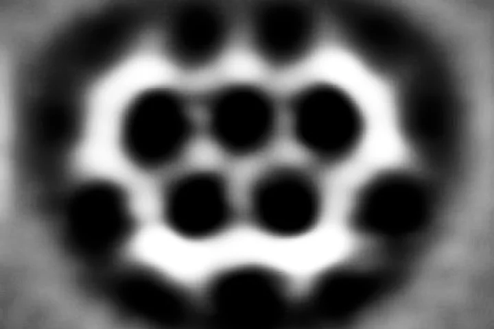 Atomic force micrograph of the olympicene molecule