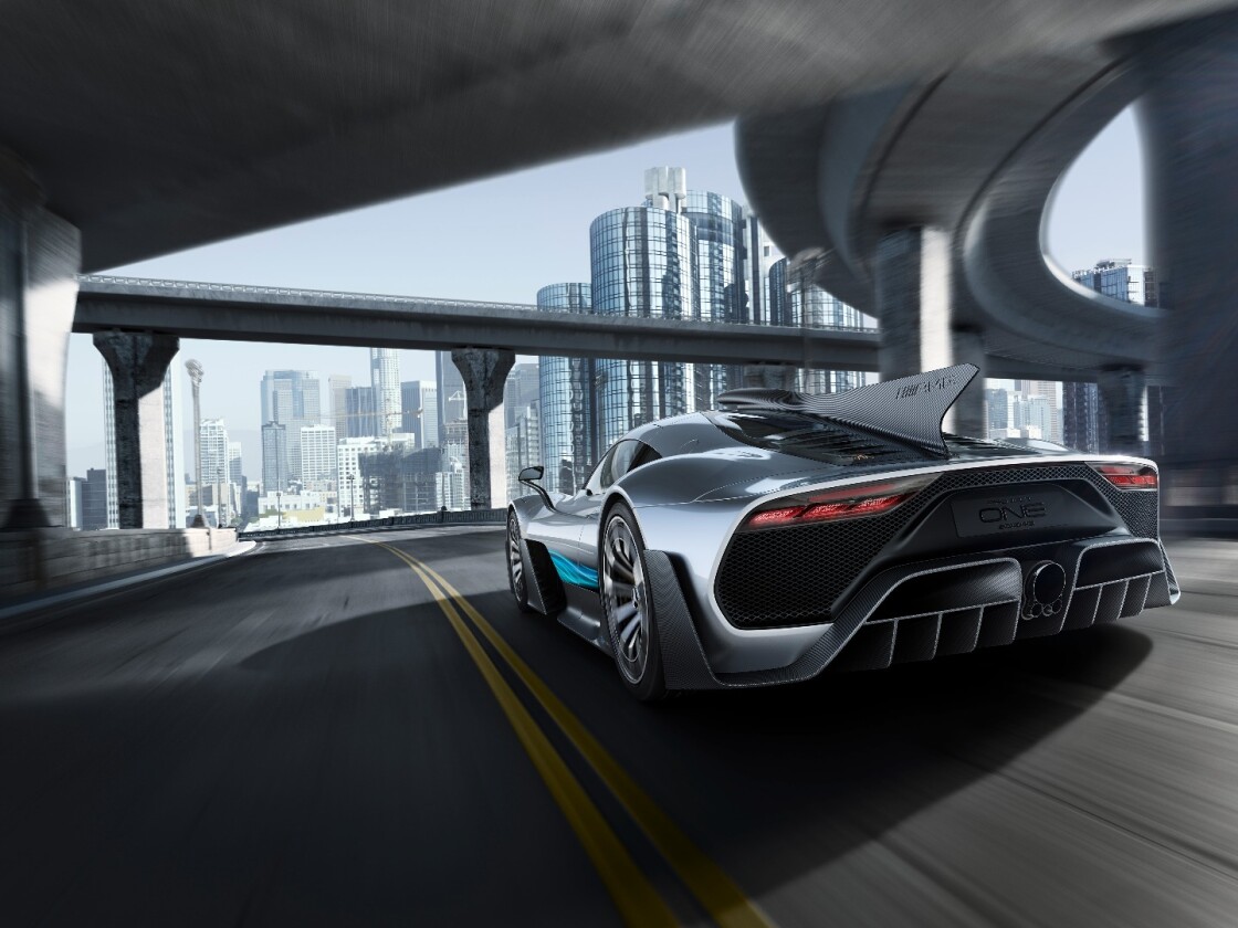 The Mercedes-AMG Project ONE show car is expected to have a kerb weight around 1200kg. The car was developed jointly by AMG in Affalterbach, Germany, its High Performance Powertrain sister company located in Brixworth, England and the Mercedes-AMG Formula One team based in Brackley, England.