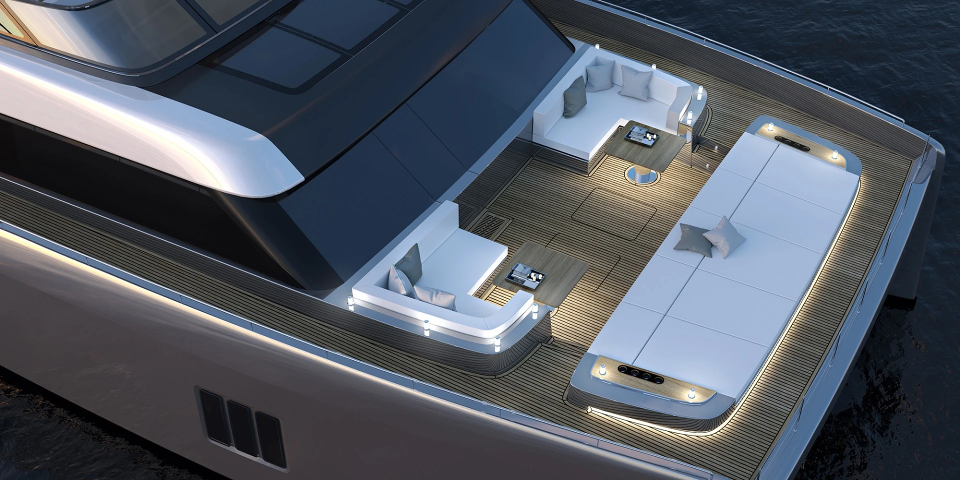 Entertaining space aboard the 80 Sunreef Power yacht is driven by a pair of either 1,200-hp or 575-hp engines