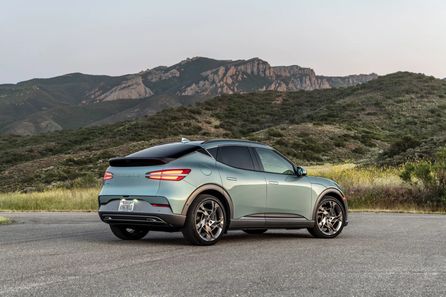 The GV60 has a sporty hatchback look to it, complete with rear spoiler