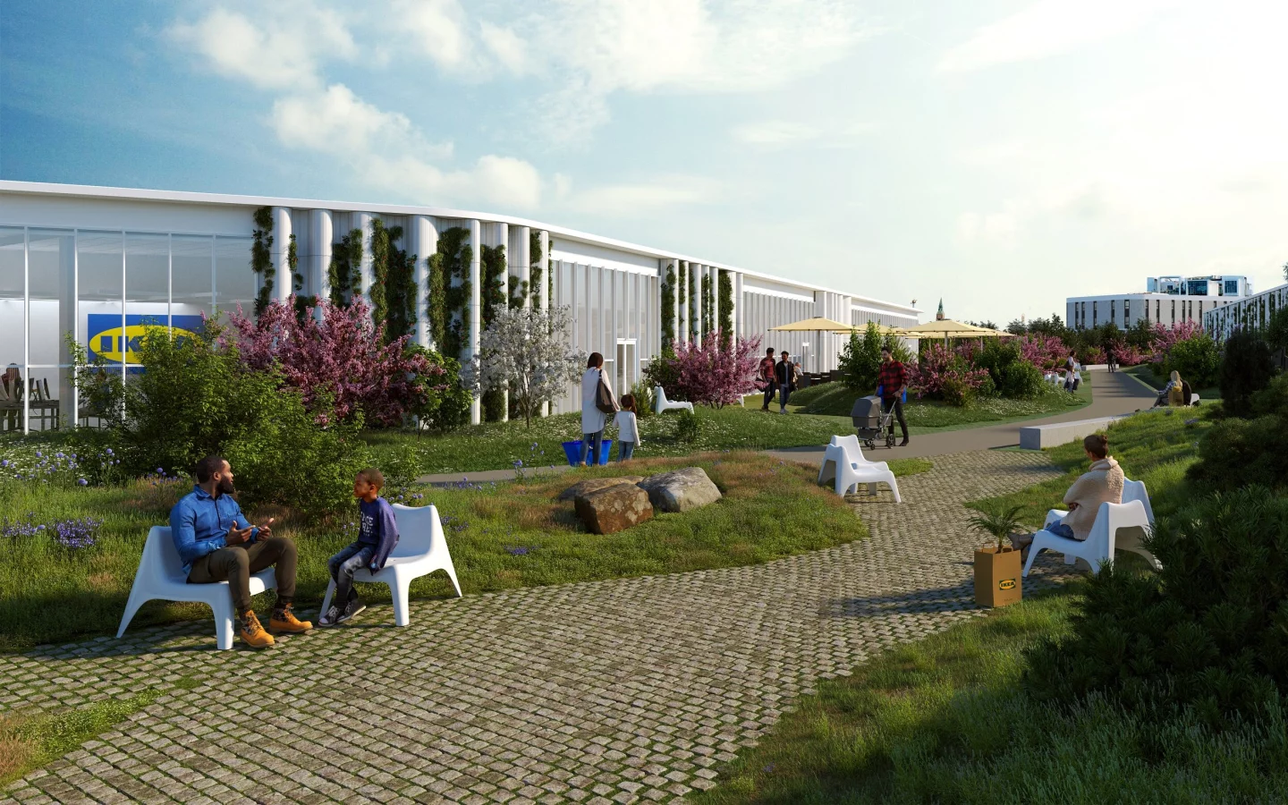 Ikea Copenhagen will feature public areas including a rooftop park and pathways, and is described as a green lounge by designer Dorte Mandrup
