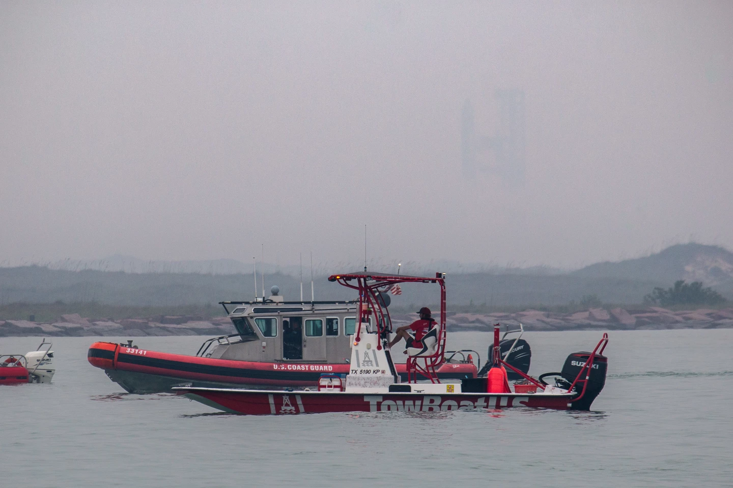 If you look closely, you can just make out the Starship launchpad in the background through the haze. The US Coastguard was out in force for hours leading up to launch, ushering people in their private watercraft away to a safe distance