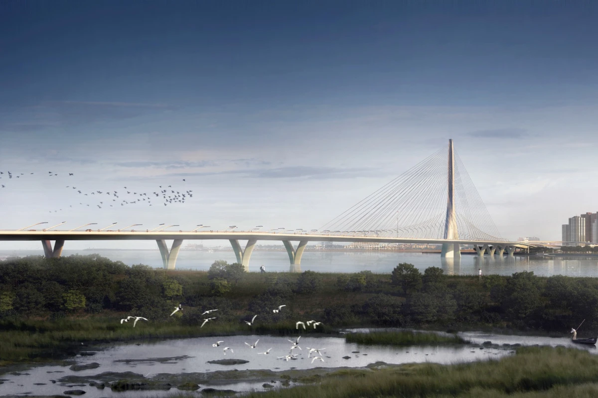 The Danjiang Bridge will span the mouth of the Tamsui River that flows through Taipei