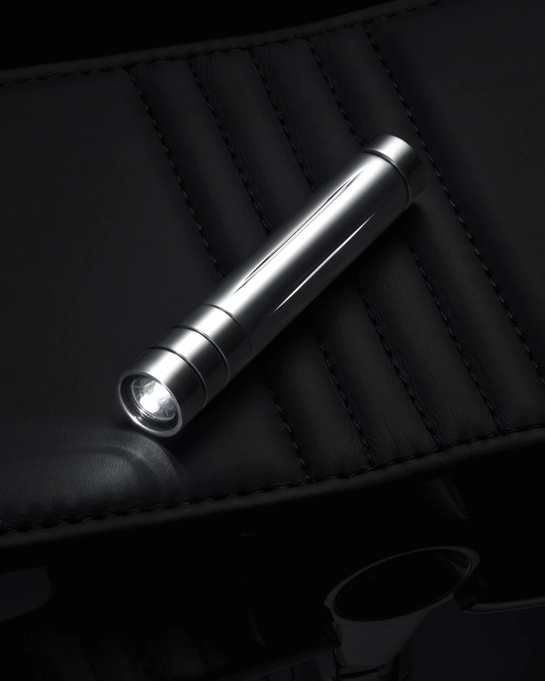 A flashlight for nighttime sits