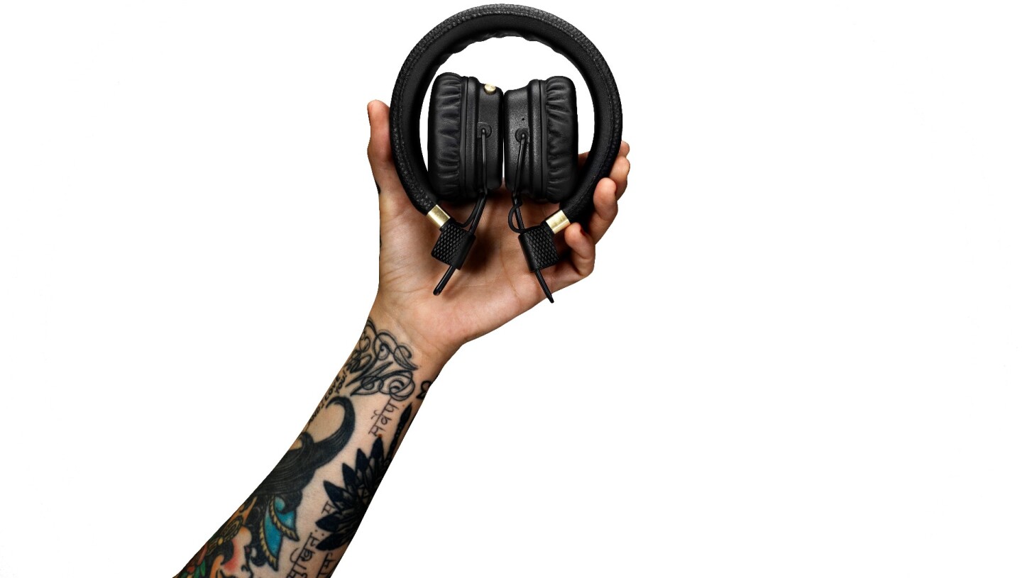 The headphones collapse down for transport and storage