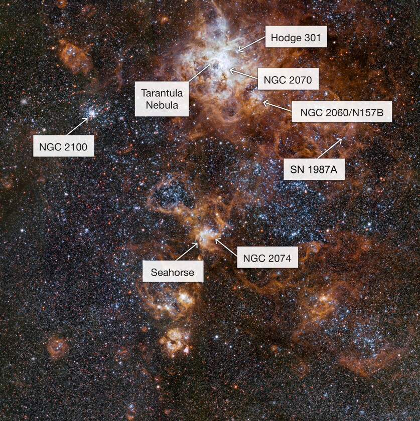 Annotated version of the OmegaCAM image displaying the locations of points of interest
