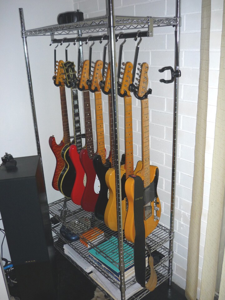 All of the guitars in one place, out of harm's way