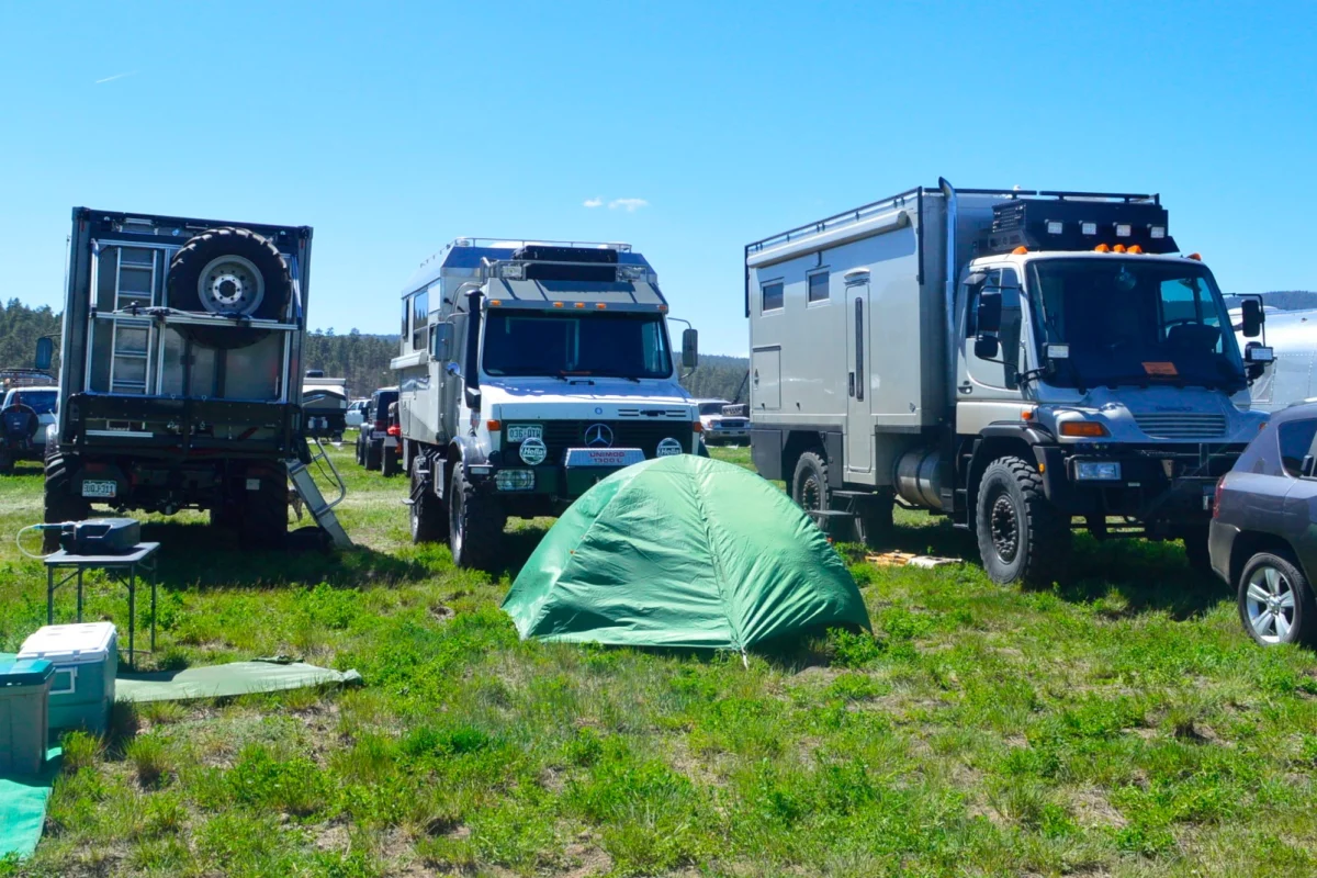 Serious expedition trucks in the Overland Expo camping lot