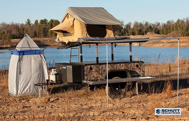The XV-2 with a fold-out tent and pop-up bathroom