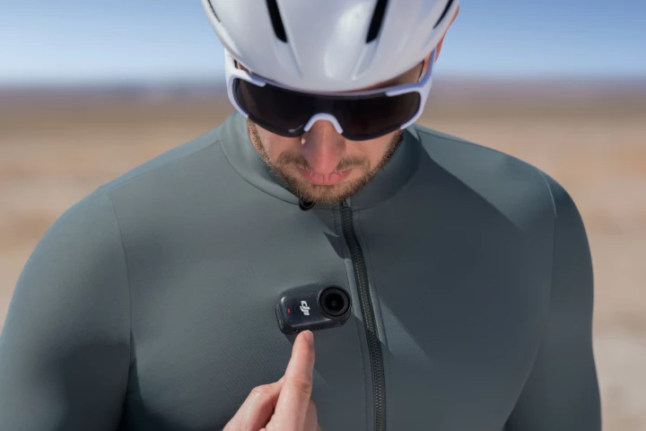 The Osmo Nano can be attached to shirts via an included double-sided magnetic mount
