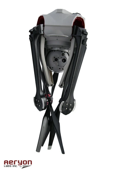 In flight mode, it measures 40 x 9.3 in (102 x 24 cm), but the arms and legs fold down to a much more compact 10 x 20 in (25 x 50 cm)