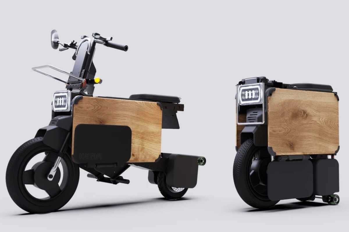 The Icoma Tatamel Bike, opened up for riding and folded down for storage